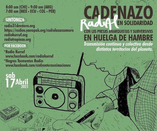 Participación en Cadenazo Radial por los compas en huelga de hambre del estado chileno.